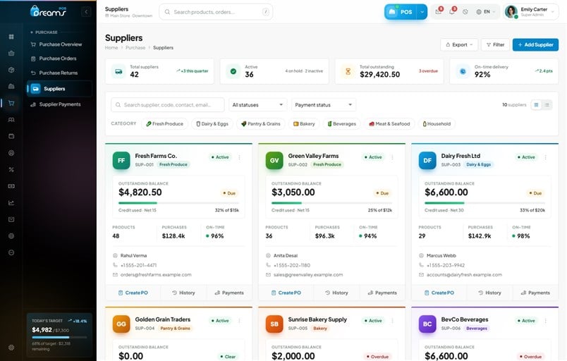 Grocery POS Suppliers Management Dashboard