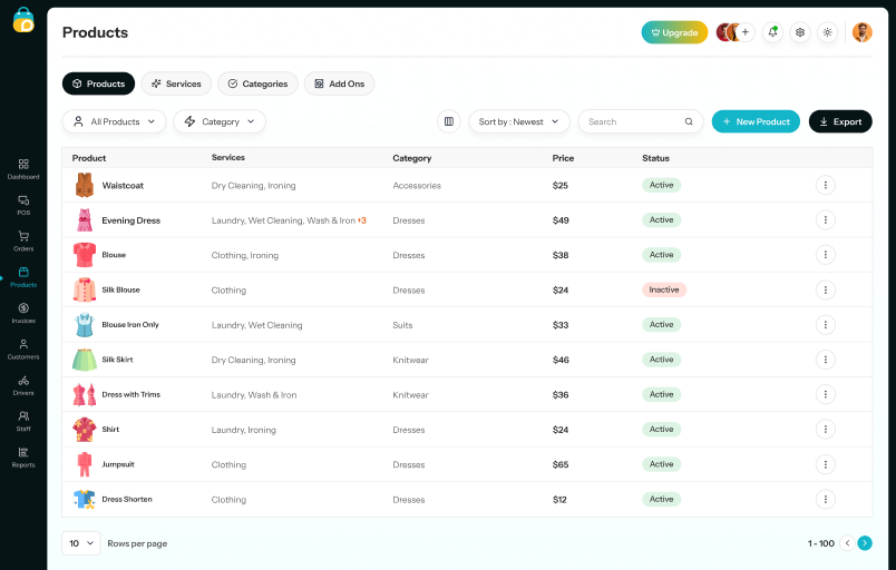 Laundry POS Products Management Dashboard